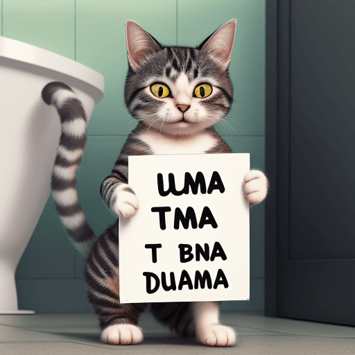 AI generated: Create an image realistic of a cat holding a sign that says "Clara, ve a tomar una ducha!"