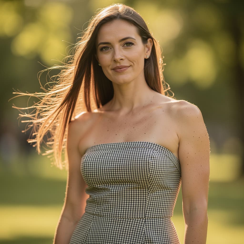 AI generated: Create a high-resolution, photorealistic portrait of a woman standing outdoors on what appears to be...