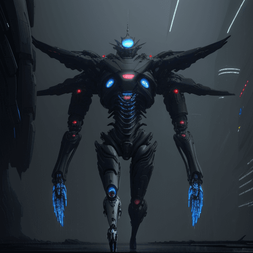 AI generated: rendering, front shot, eye level, full-body, strange body with complex system equipment with hyper d...