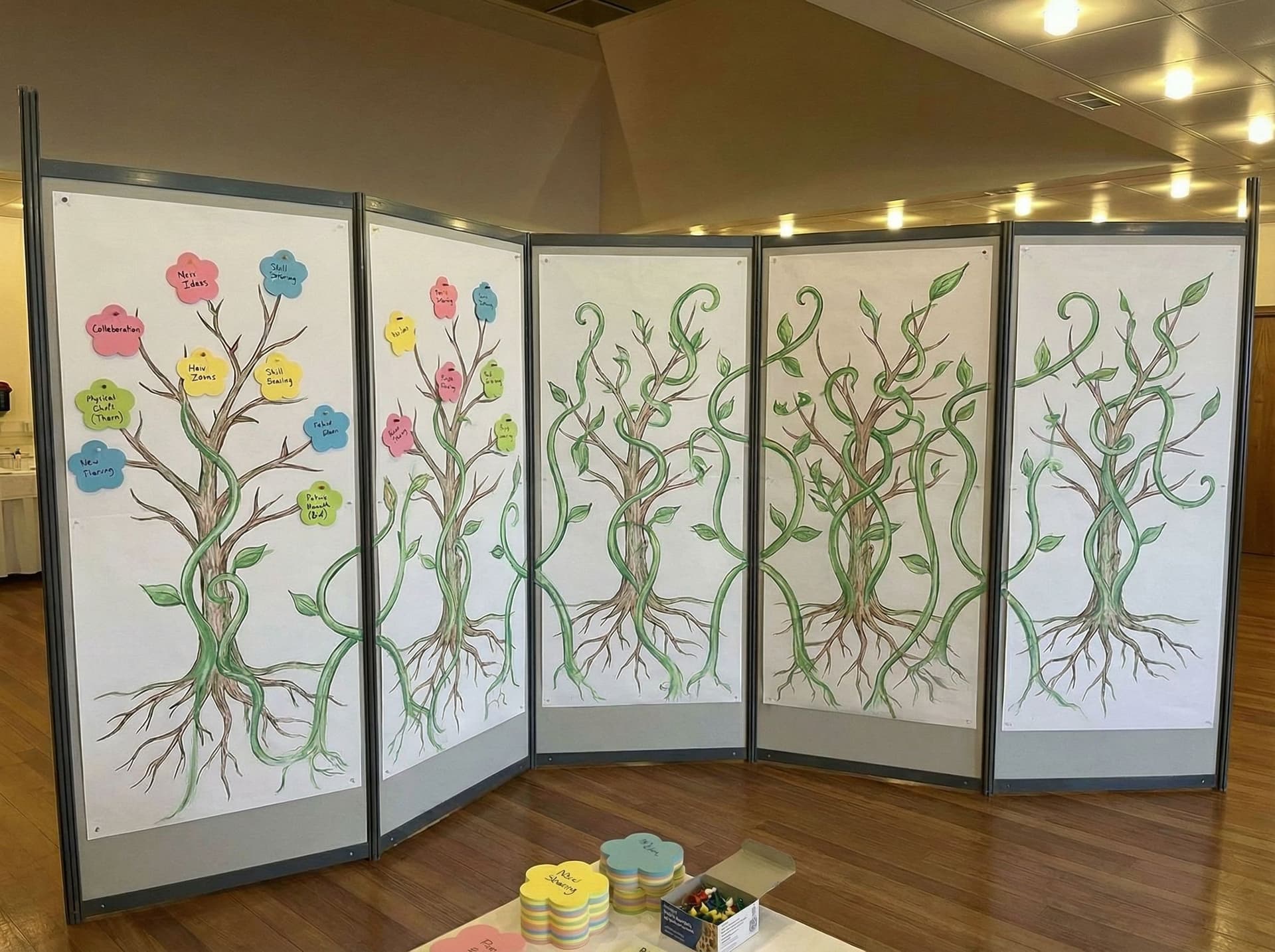 AI generated: Keep pinboards and post its exactly the same. 

Just change the tree - it should reflect more stems ...