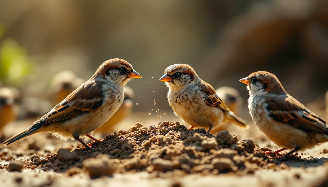 AI generated: multiple  sparrows is playing clay ,(sparrow), (sparrow), (sparrows), (no human), (no female), ((rea...