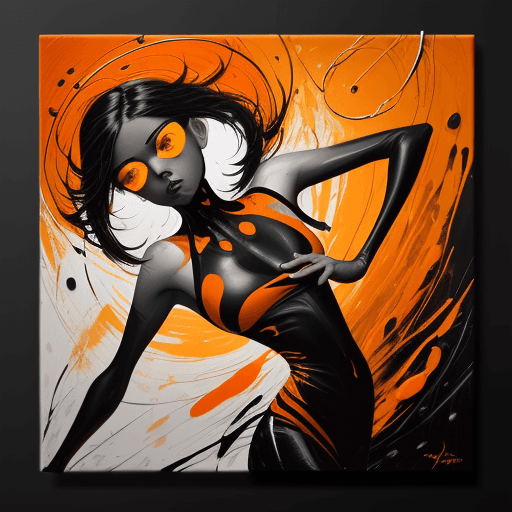 AI generated: the painting is colored in orange, black and yellow, in the style of complex compositions, dark whit...