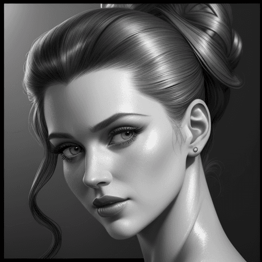 AI generated:  the drawing shows a woman with hair in an updo, in the style of hyperrealism and photorealism, glam...
