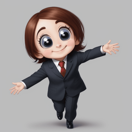 AI generated: animation, cute character, in a suit, big eyes, smiling, small nose, full body, fictional character