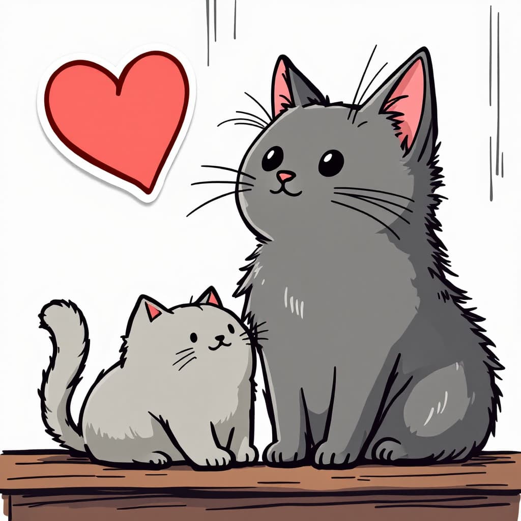 AI generated: grey cat and heartfelt sticker, in the style of simple line drawings, animated gifs --s 50