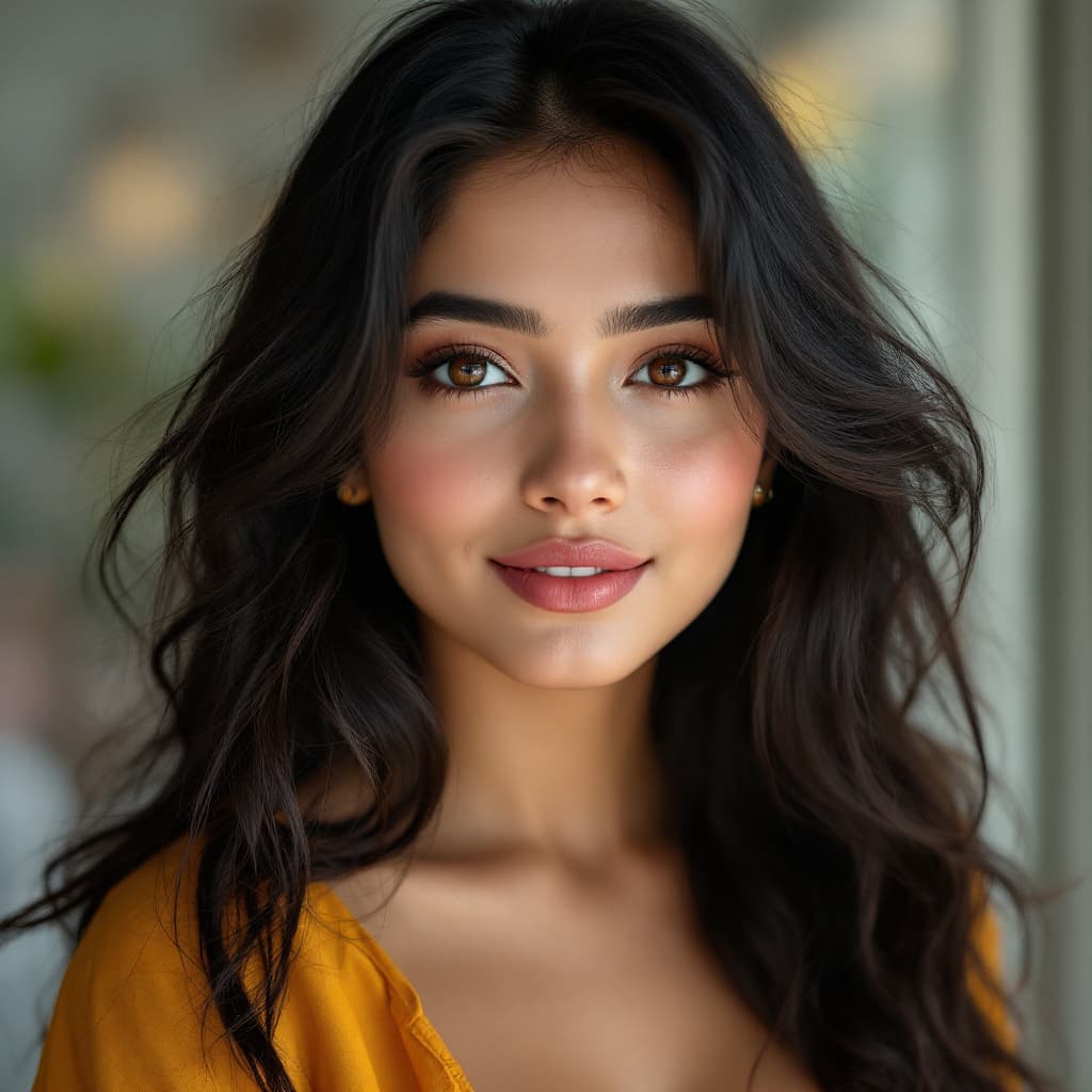 AI generated: Sofia rout ray ,21 years old women, Indian hair style,, inhaled chest,wide open eyes, A plus curvy s...