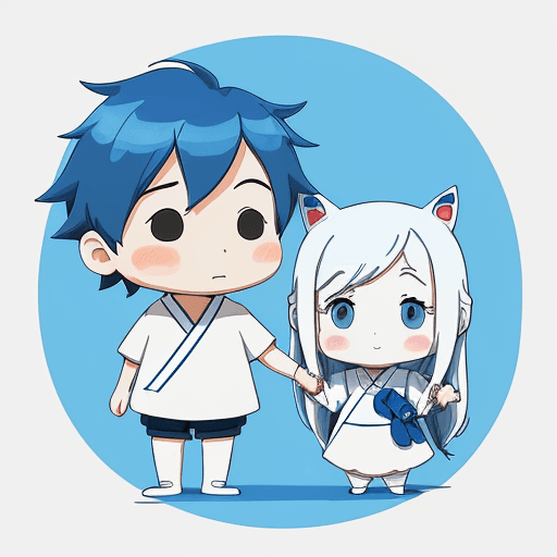 AI generated: Create a whimsical blue line art illustration of a cartoon character, one-hand drawing that is suita...