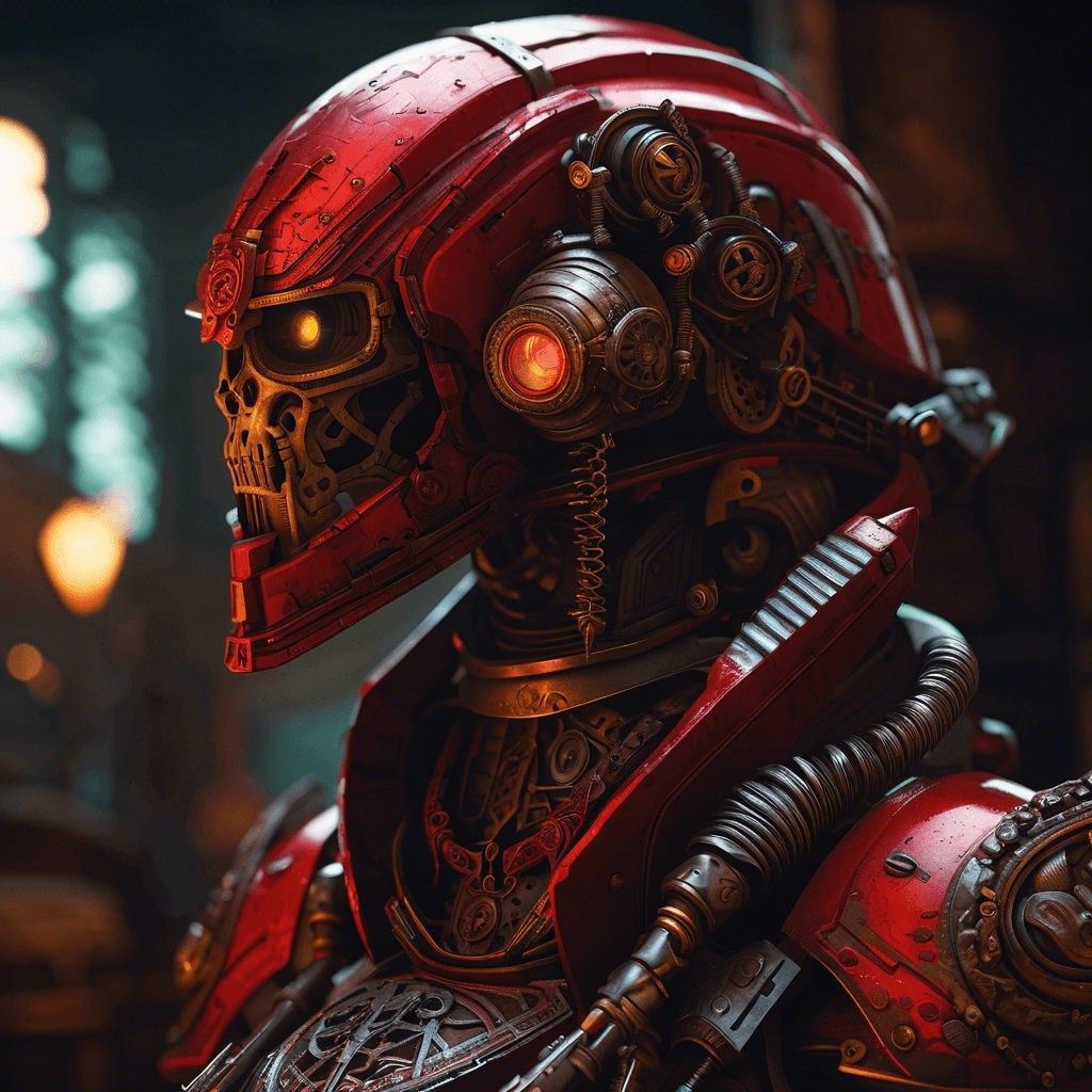 AI generated: cyber girl, large bust, power armor-hoodie adeptus mechanicus, eyepieces, finely detailed armor, loo...