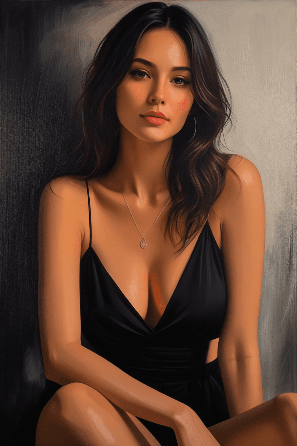 AI generated: A portrait of a young beautiful girl, smiling, Asymmetrical Cut hair style, fall dress, outdoor view...