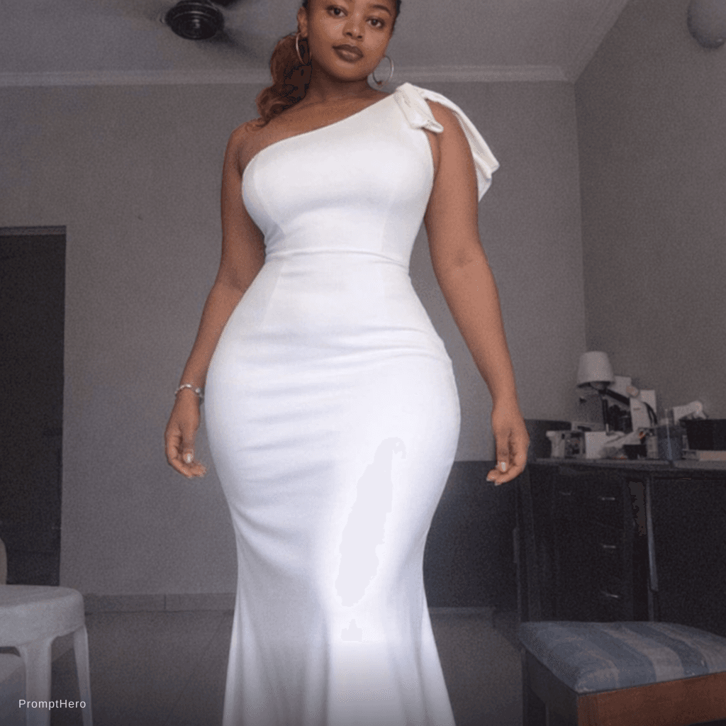 AI generated: Fit the white gown on the model