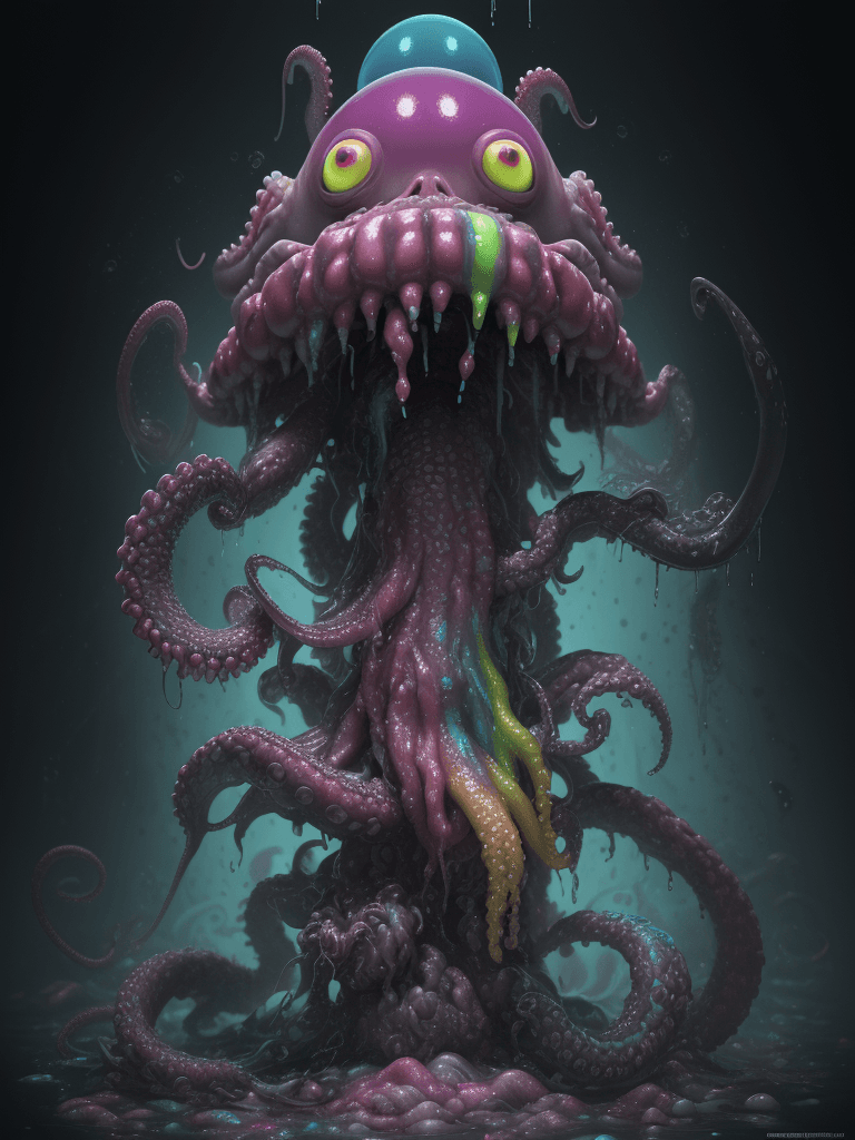 AI generated: teeth, brains, sploodge, goober, inverted neon rainbow drip paint, trending on art station, photorea...