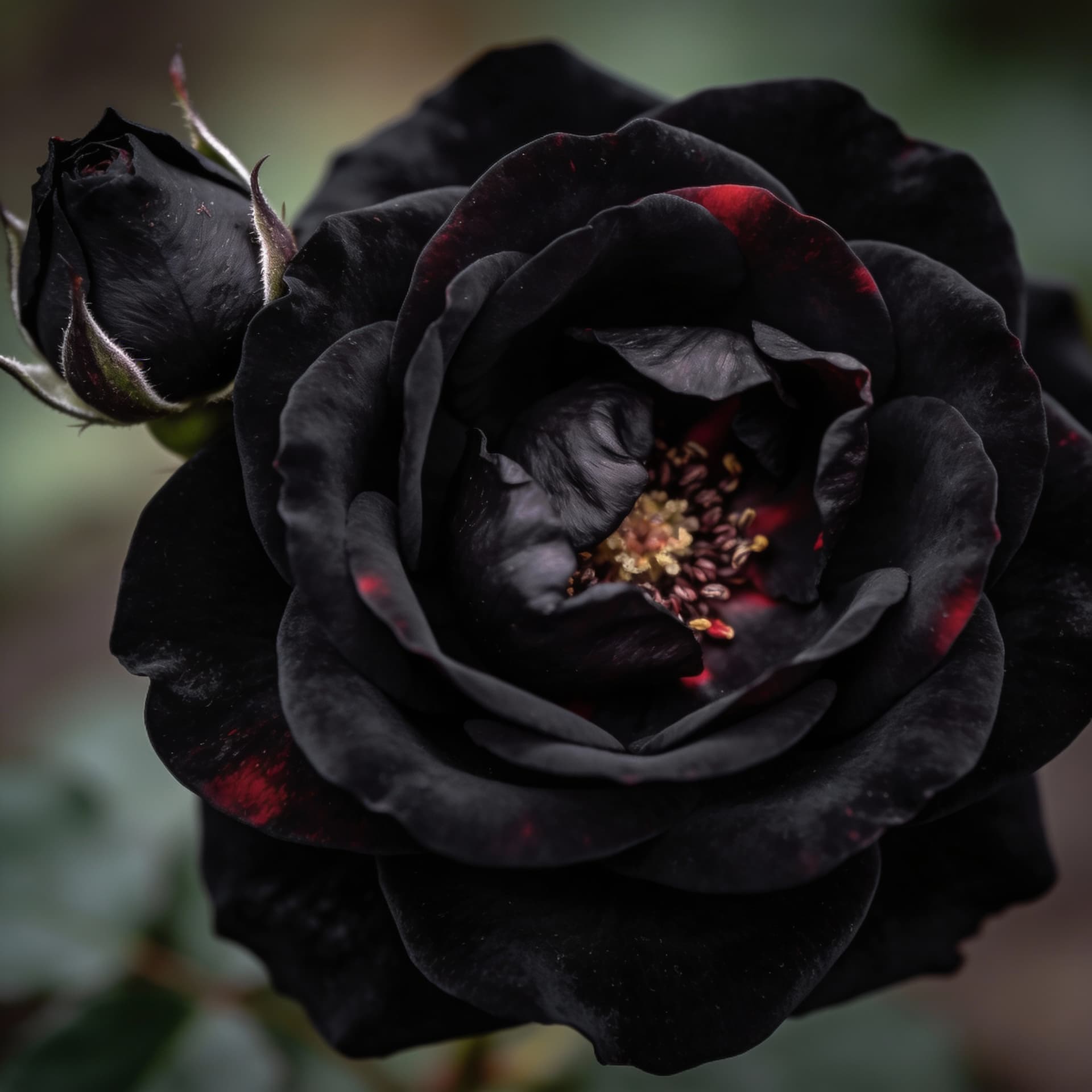 AI generated: Black rose bud turning into a full bloomed rose with close capture inside