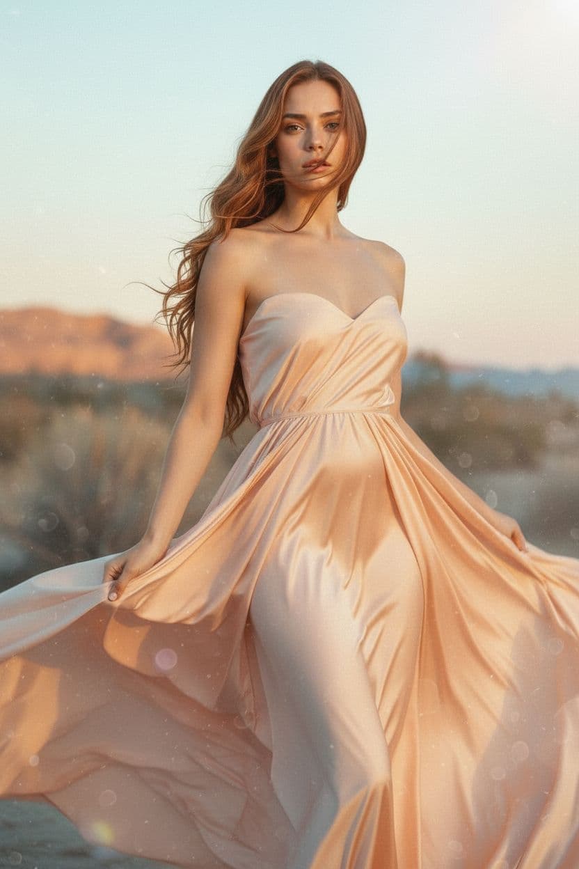 AI generated: "Vertical, full hight portrait. Supermodel, early 20's, fair skin, flowing windswept auburn hair, ha...