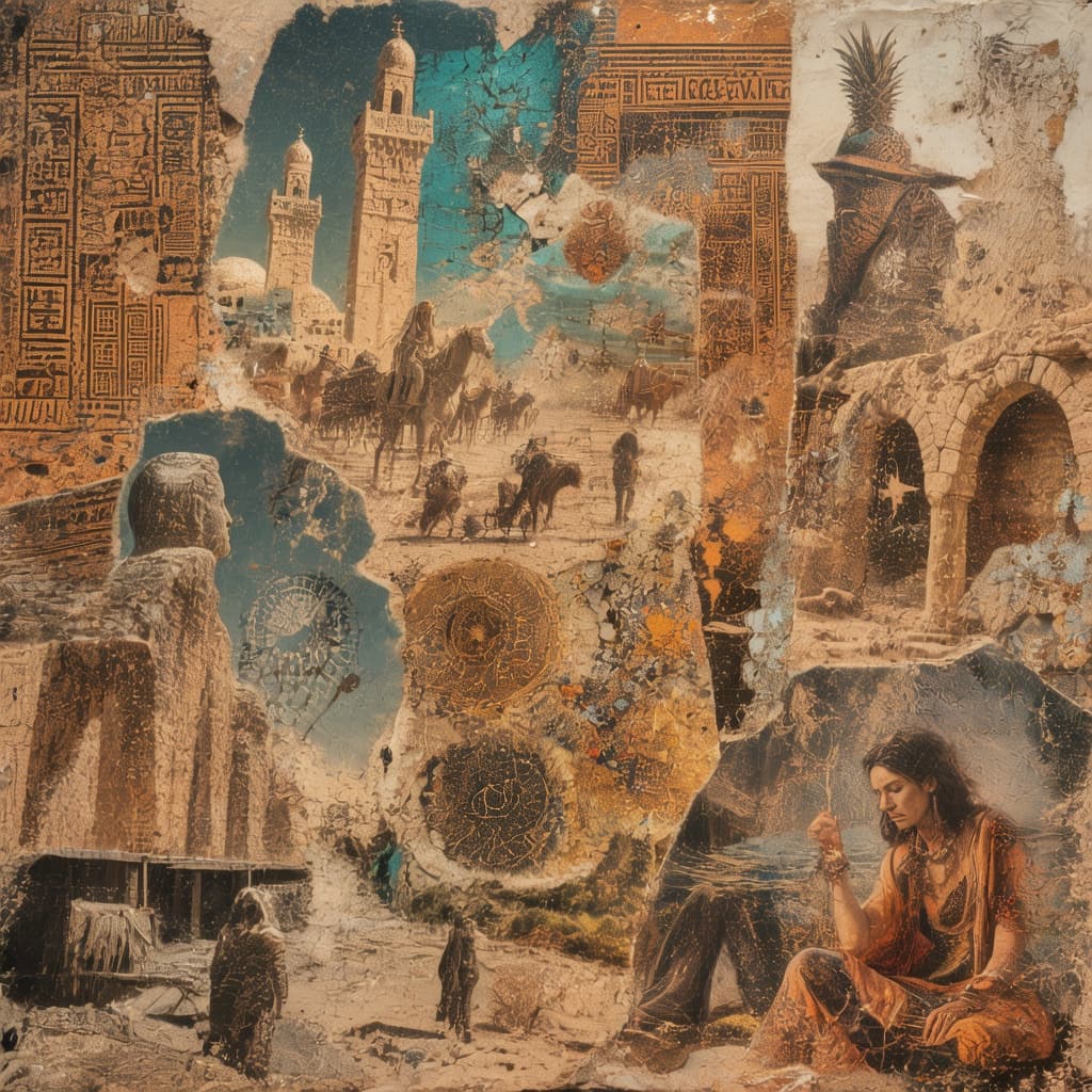 AI generated: Egyptian Collage of different images and textures, mixed media style, eclectic atmosphere