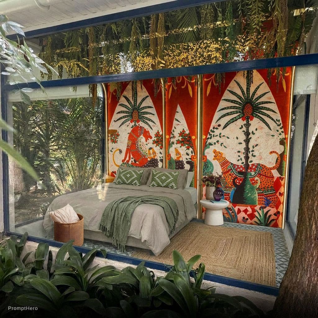 AI generated: Transform the room to have the design of the reference photo. Keep dimensions of bed and room the sa...