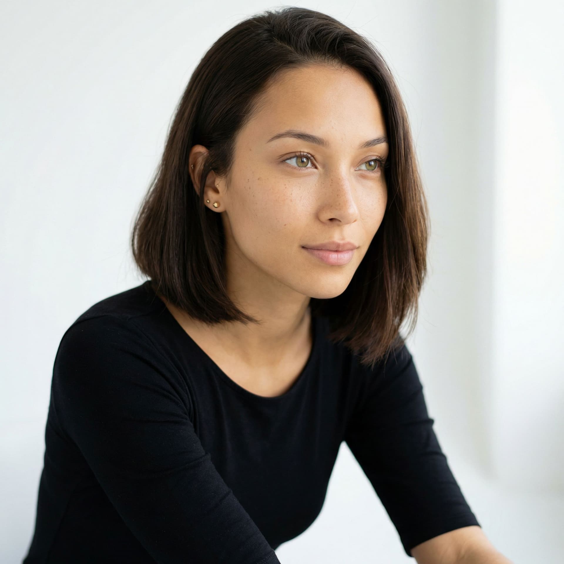 AI generated: Hyper-realistic portrait of a Brazilian female model with very subtle mixed heritage, reflecting pre...