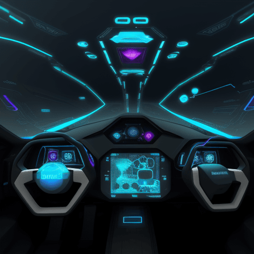 AI generated: Design a futuristic, high-tech HUD interface with holographic elements and data readouts