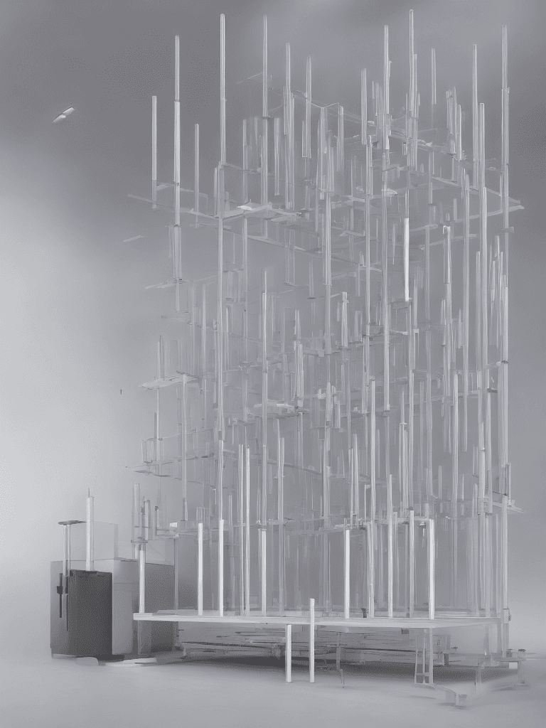 AI generated: 8k digital painting of a minimalist laboratory scene with two sleek, futuristic test tube racks. Eac...