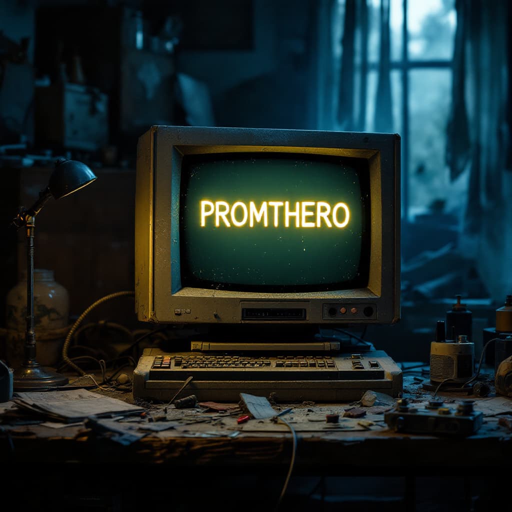 AI generated: detailed cinematic dof render of an old dusty detailed CRT monitor on a wooden desk in a dim room wi...