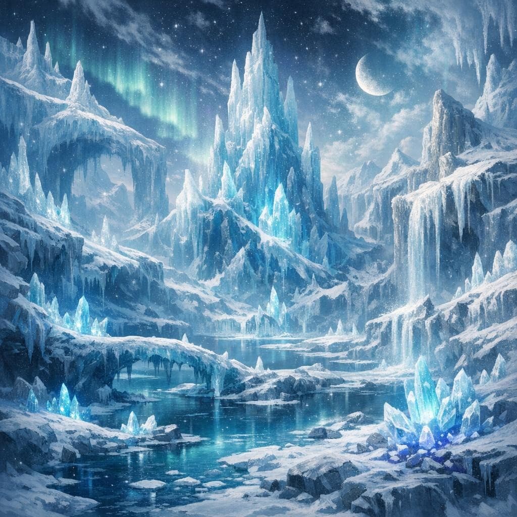 AI generated: Create a unique environment/Biome of a Ice Ice→ The Frozen Expanse