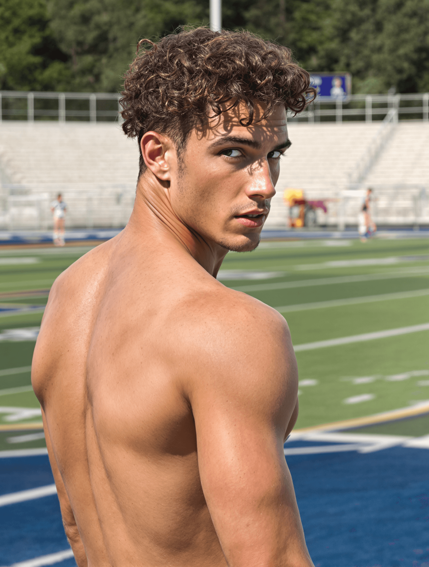 AI generated: Photo of handsome athletic attractive hot muscular male in his early to mid-twenties with curly hair...