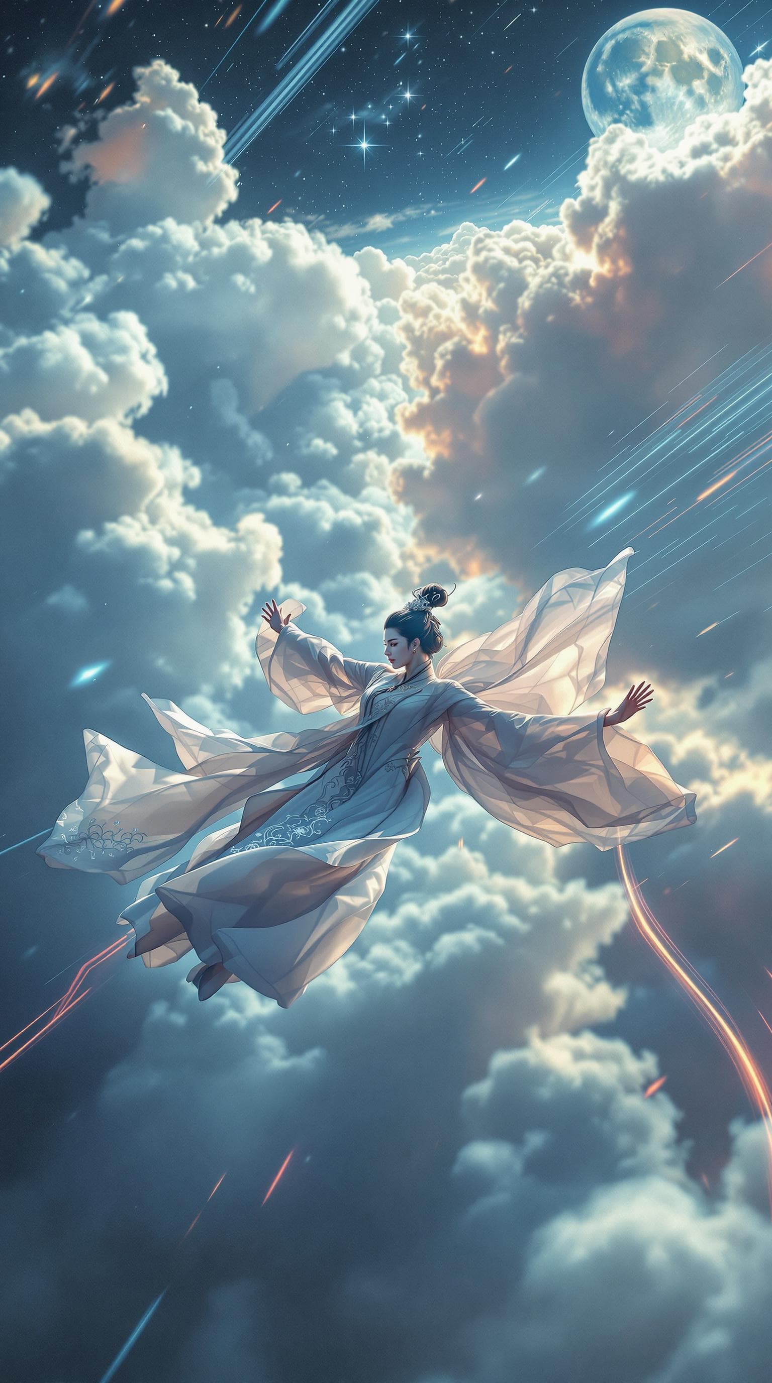 AI generated: A rapid aerial tracking shot from the drone's perspective captures a surreal dream sequence of an an...