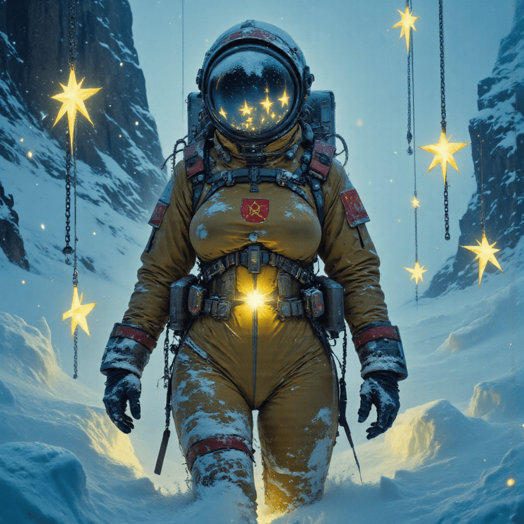 AI generated: (A hyper-realistic, masterpiece-level color photograph:1.3) of a woman in a Soviet-style retrofuturi...