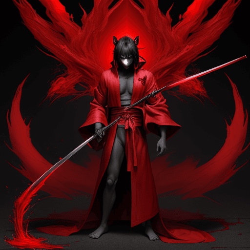 AI generated: samourai, in the style of furaffinity, red robes, red, #vfxfriday, massurrealism, explosive pigmenta...