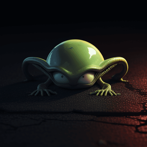 AI generated: Photo of the alien on the asphalt eats pizza in the , night, suburb, ultra hyper realistic, 8k, cine...