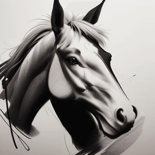 AI generated:  a pencil drawing of a horse, in the style of bold, gestural strokes, expressive facial animation, l...