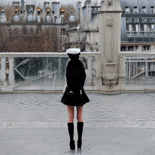 AI generated: masterpiece,best quality, 1girl, posing, slit dress, full body, beret, furcoat, long hair, (high hee...