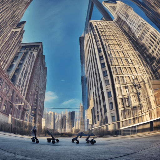 AI generated: photography, dynamic range, in the city, ollie motion with professional man skateboarder