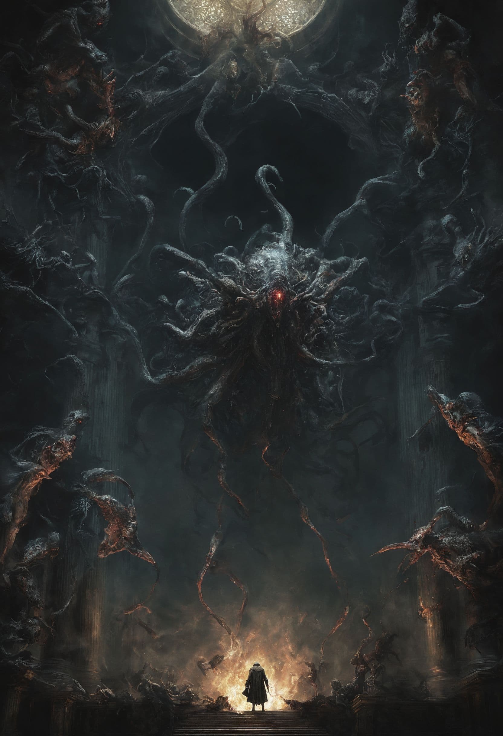 AI generated: concept art concept art a classical baroque painting of a cinematic bloodborne boss, dark fantasy, a...