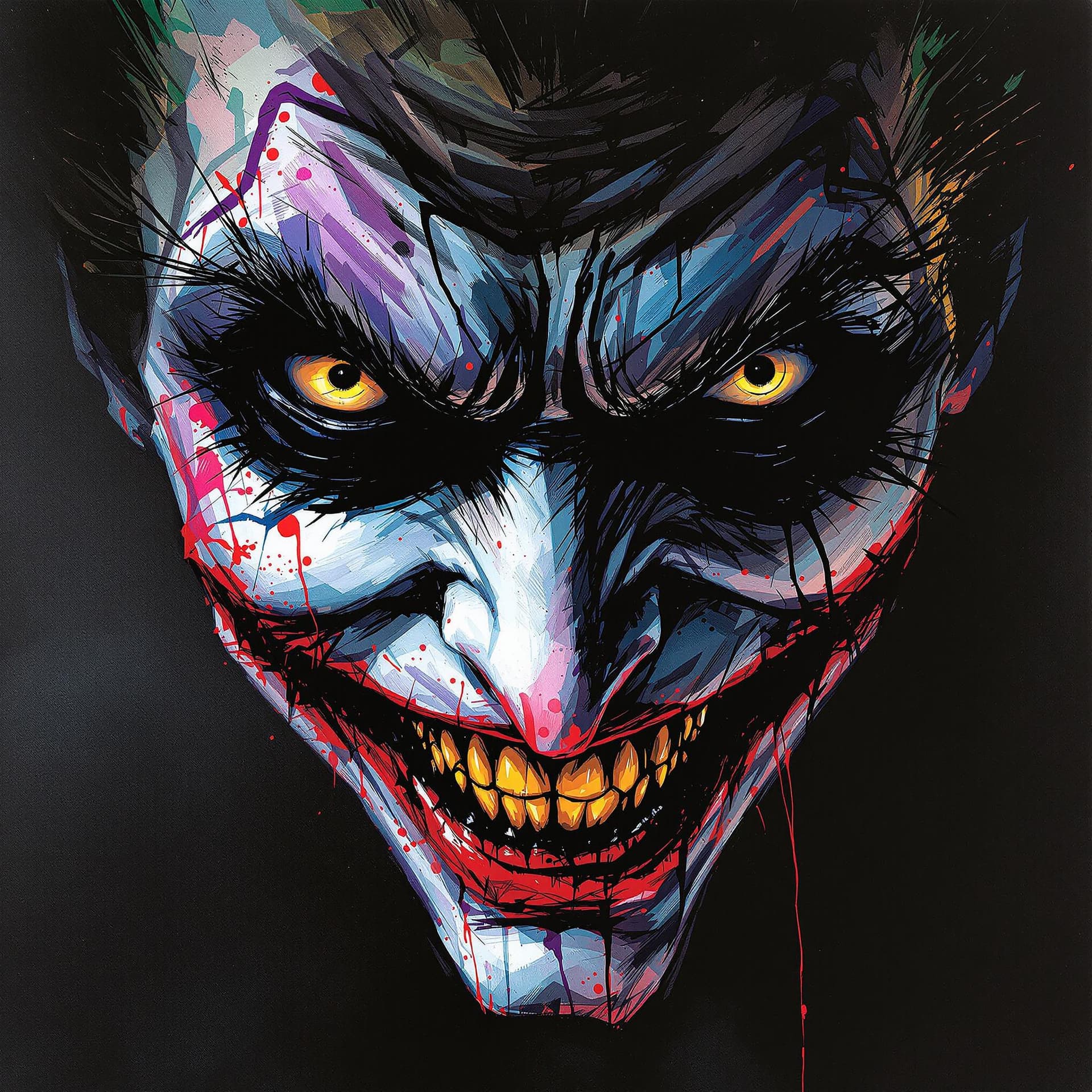 AI generated: Close up portrait of the face of the Joker in Arkham Asylum ::5 rendered in a stunning fusion of pai...