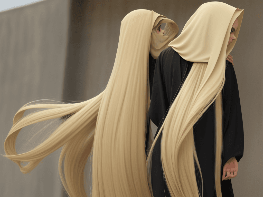 AI generated: islamic skraft  long blonde hair long thin 