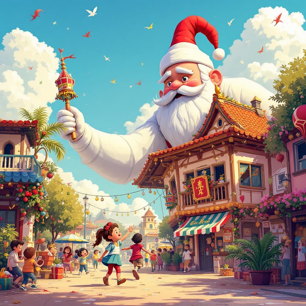 AI generated: La escena debe transmitir una atmósfera festiva y alegre, con colores brillantes y cálidos, simboliz...