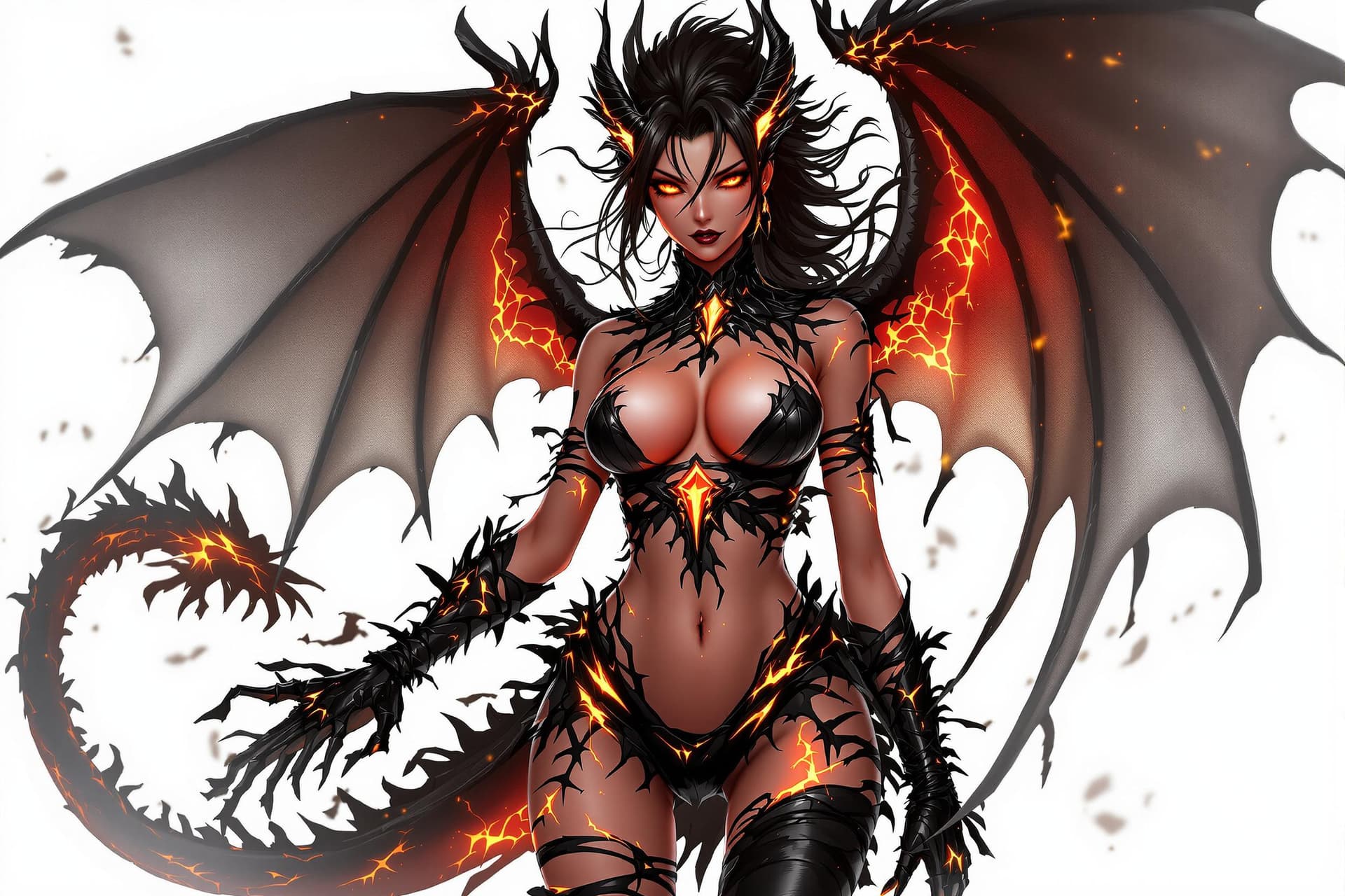 AI generated: 

Style: Anime-meets-gothic-fantasy with high contrast and glowing effects. Textures (leather, mesh,...