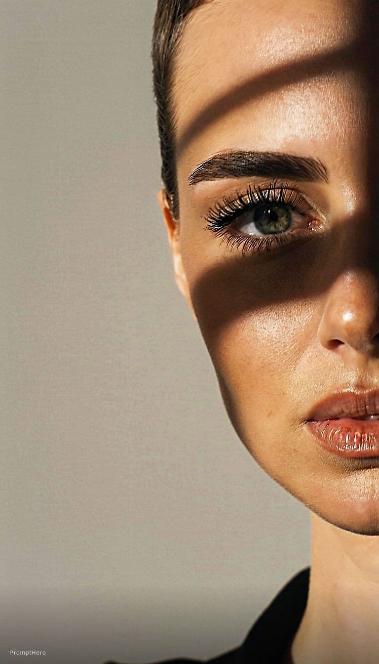 AI generated: Close-up portrait of a woman (Same face as reference image)looking directly at the camera. Her face ...