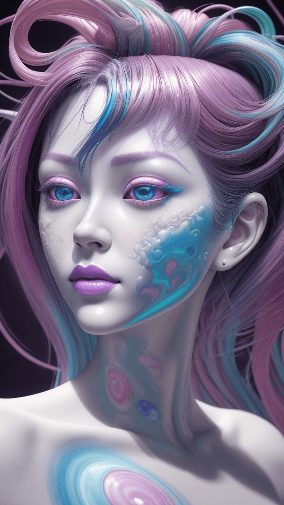 AI generated: "hey girl im on acid i can feel my soul", complex background, colorful best image quality, porcelain...