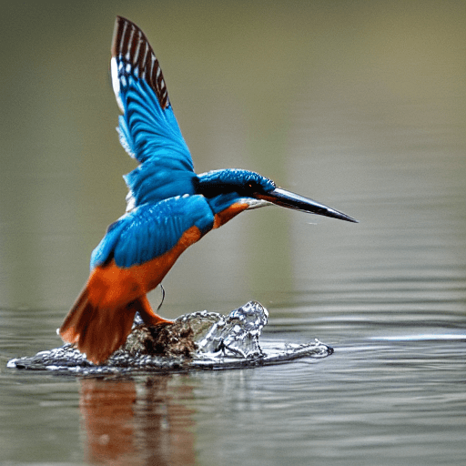 AI generated: Beautiful kingfisher catching a fish, cinematic lighting --beta --ar 2:3 --upbeta