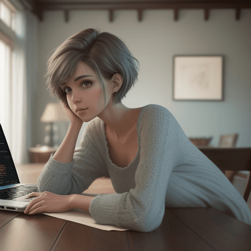 AI generated: High resolution photography of a short-haired brown-haired slim-face slim woman, studying Spanish la...