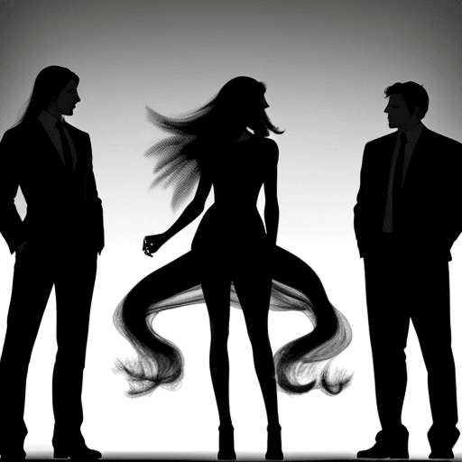 AI generated: This is a silhouette of a man and a woman, the woman has long hair and the man has short hair. A wom...