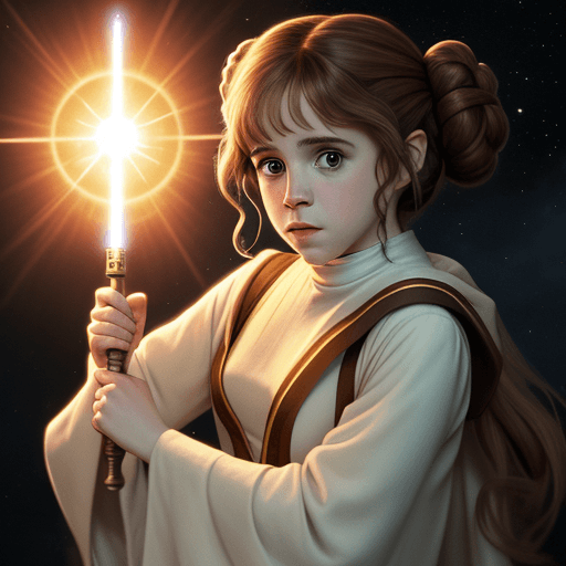 AI generated: Hermione granger from Harry Potter as Princess Leia from Star Wars episode IV
