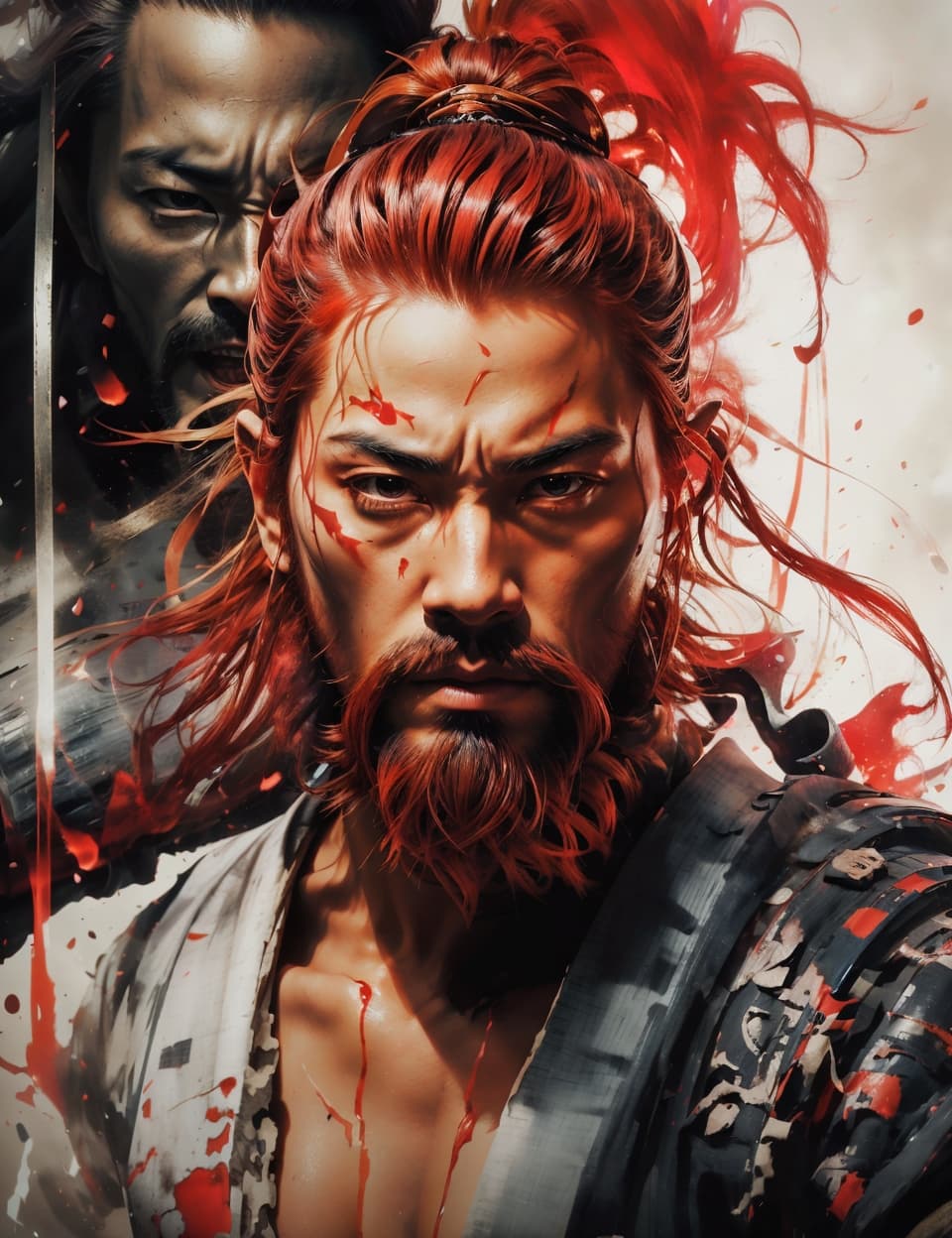AI generated: a painting of a man with red hair and a beard, poster art by Hasegawa Settan, featured on cgsociety,...