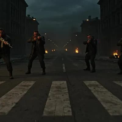 AI generated video: Plano nocturno cinematográfico con movimiento de cámara muy rápido. La cámara vuela velozmente desde...