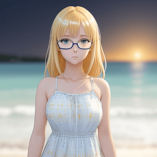 AI generated: A anime screenshot of a girl wearing light / white colored sundress with light-colored patterns like...