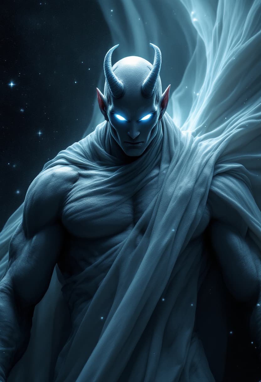 AI generated: God of Vacuum and Emptiness full-body, Etherial, muscular, Glowing white eyes, epic, cinematic, 8k, ...