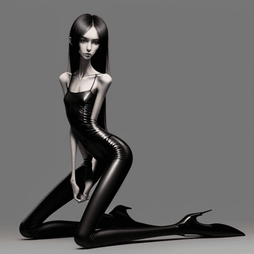 AI generated: very skinny slender girl, with skinny legs and long skinny calves, with skinny hips, in high heels a...