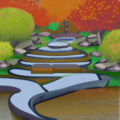 AI generated: Sparklecore, anime scenery from Studio Ghibli, serene Japanese Zen Garden, Maple Trees in Autumn Blo...