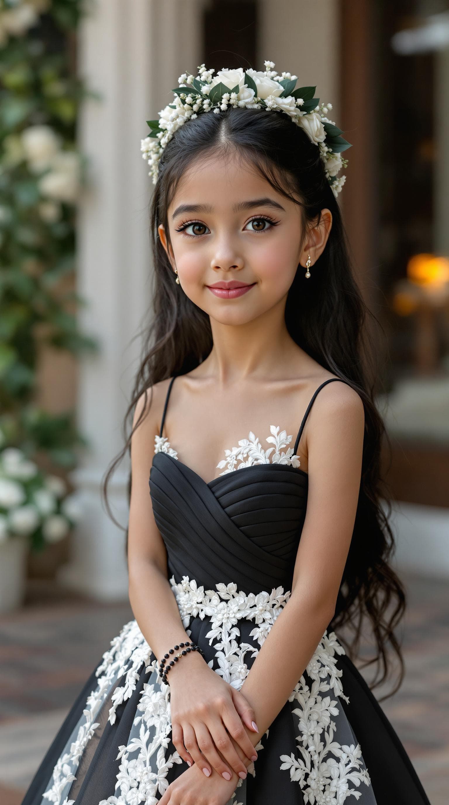 AI generated: a professional photo of a exceptionally of the most beautiful girl in the world (age 11) wearing Bla...